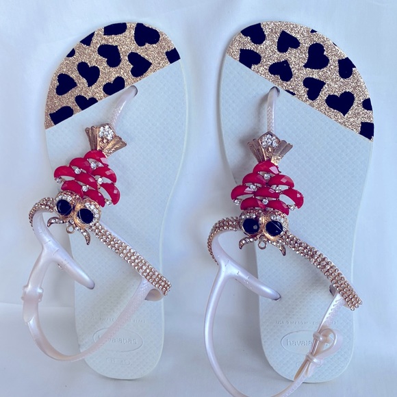NWOT Original Brazilian Havaianas Sandals - Handmade Embroidered USA9/10W- 41/42 - Picture 2 of 8